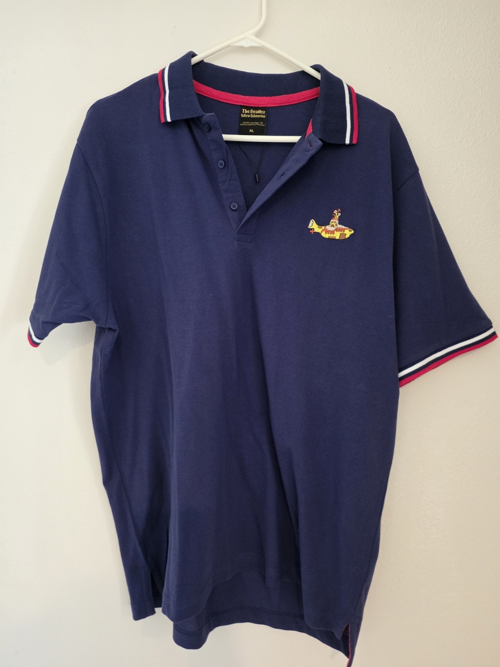 The Beatles Navy Polo Shirt with Yellow Submarine Embroidery